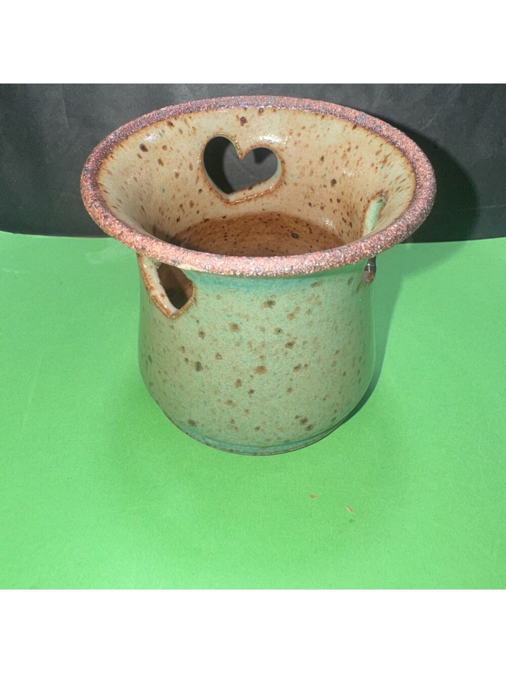 Handmade Pottery Heart Cutout Tea-light Candle Holder Luminary Rustic Stoneware